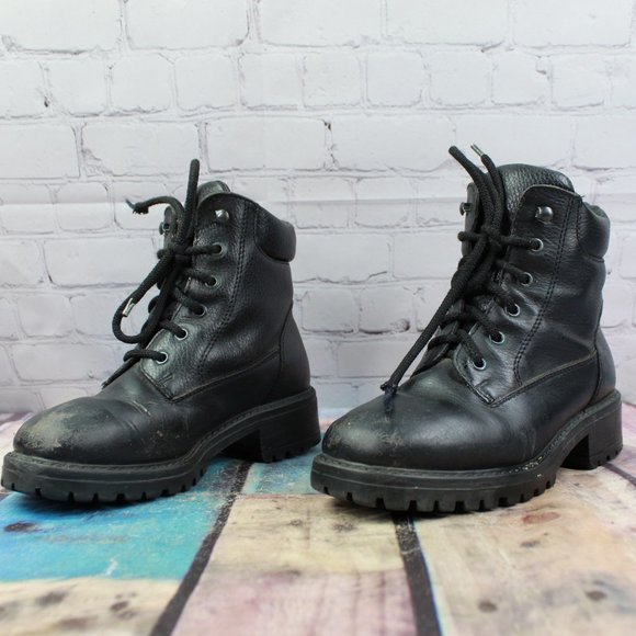 LL BEAN Lace Up Combat Ankle Boots Black Size 7 W - Picture 2 of 9